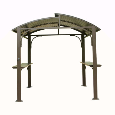 Toit en arc de 8 pi x 5 pi, auvent de barbecue pour barbecue extérieur avec double toit en acier galvanisé et 2 tablettes latérales, tente de barbecue avec abri de jardin pour patio
