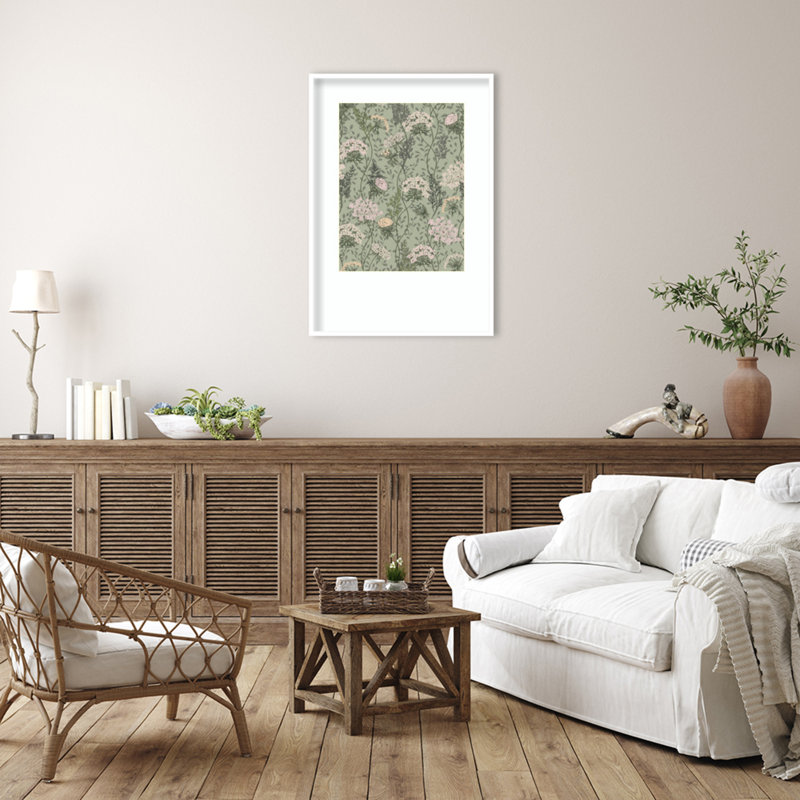 «Floral Serenity» par Annick Wood, reproduction d'art encadrée, 41x29, Blanc svelte