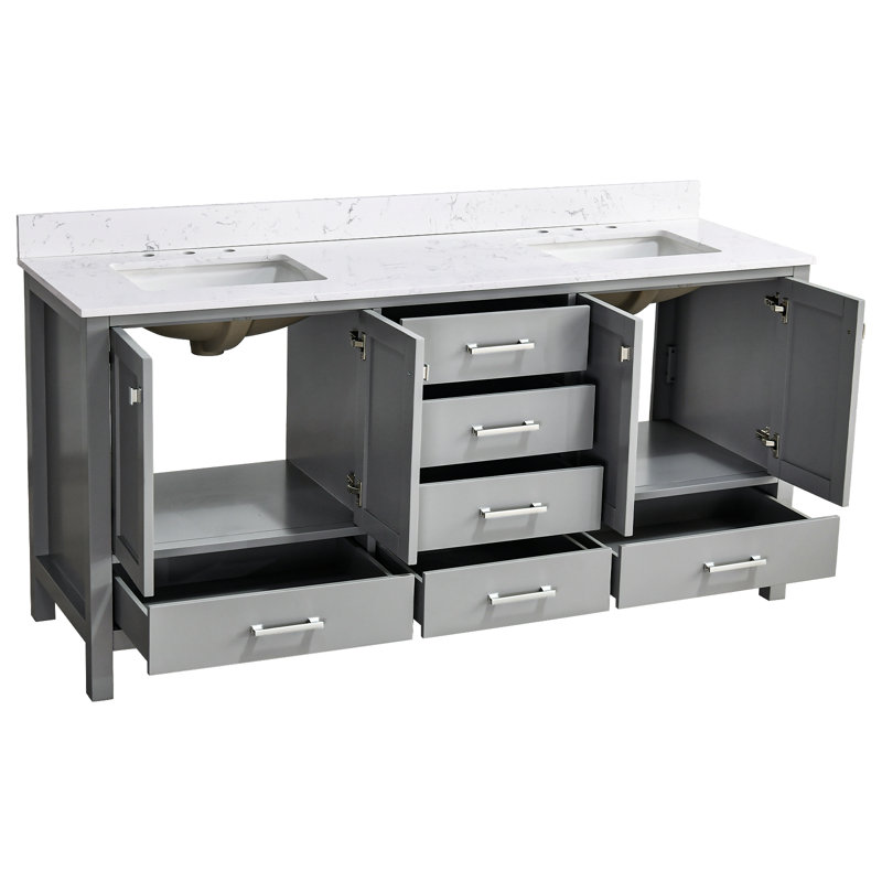 Meuble-lavabo 72 po avec double lavabo 72 po, Gris