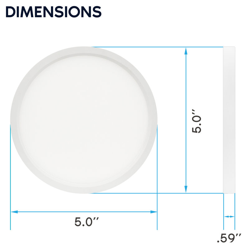  5 In. LED Flush Mount Light, Surface Mount, 5CCT, 820 Lumens, CRI90, 110° Beam, 10W, Dimmable, Wet Rated & UL Listed, Round Slim Trim 6 Pack