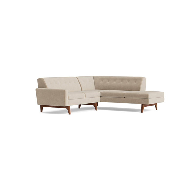 Tyler Sectional With Bumper (95" X 95"), Velvet - Beige, Right Hand Facing