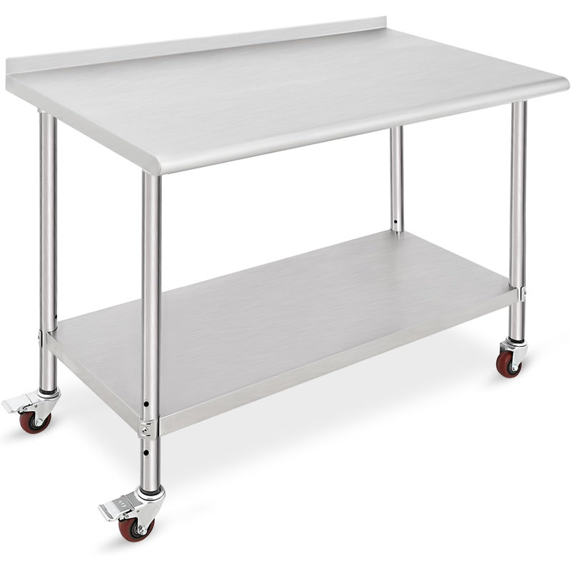 Table de travail en acier inoxydable pour chariot de préparation et travail 48 x 24 x 35 pouces