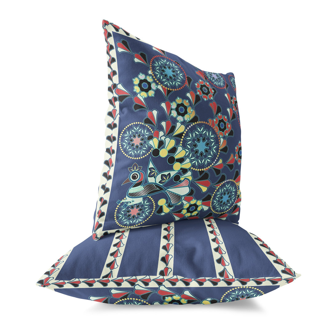 Leafy Peacock Circles Indoor / Outdoor Floral Square Cushion With Filling