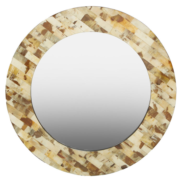Round Framed Wall Mounted Accent Mirror in Brown