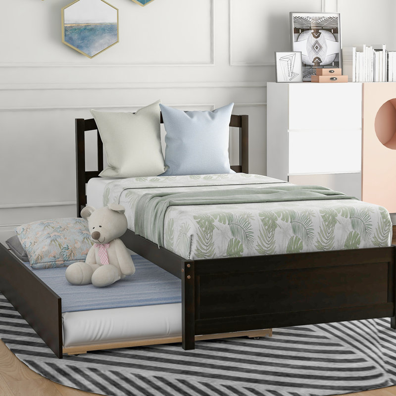 Lit plateforme simple avec lit gigogne - Bois massif pour une configuration de chambre à coucher fiable, Espresso