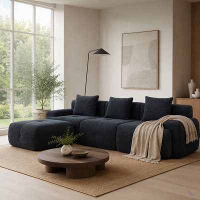 Ensemble de canapé modulaire rembourré en L de 104,3 po 4 pièces, surdimensionné à 3 places avec canapé-lit sans dossier capitonné et désossé avec siège profond et repose-pieds mobile 3 coussins pour le salon