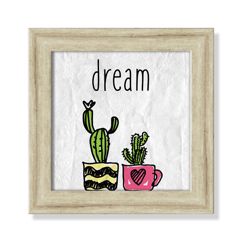 «Cacti A», art encadré, H 8 po x l 8 po x P 0,6 po, Beige Flat Framed