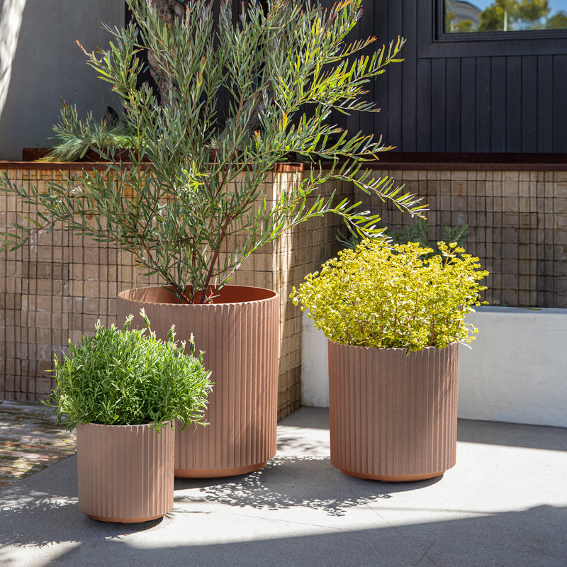 Demi Series Fluted Round Pot Planter (Set of 3), Terracotta
