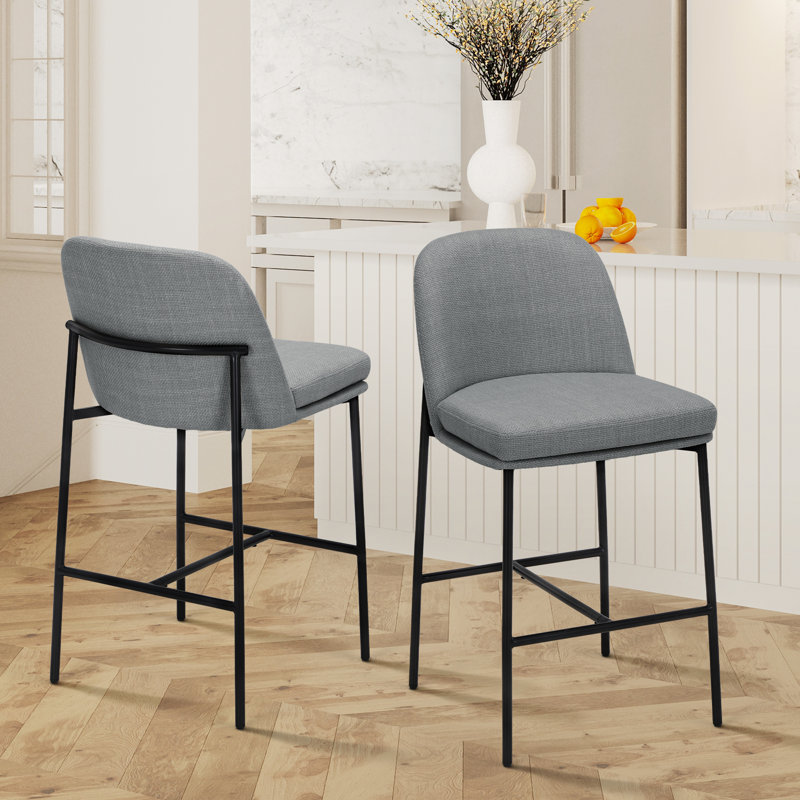 25" Seat Height Upholstered Counter Stool with Metal Frame, Backrest, and Footrest, Light Gray