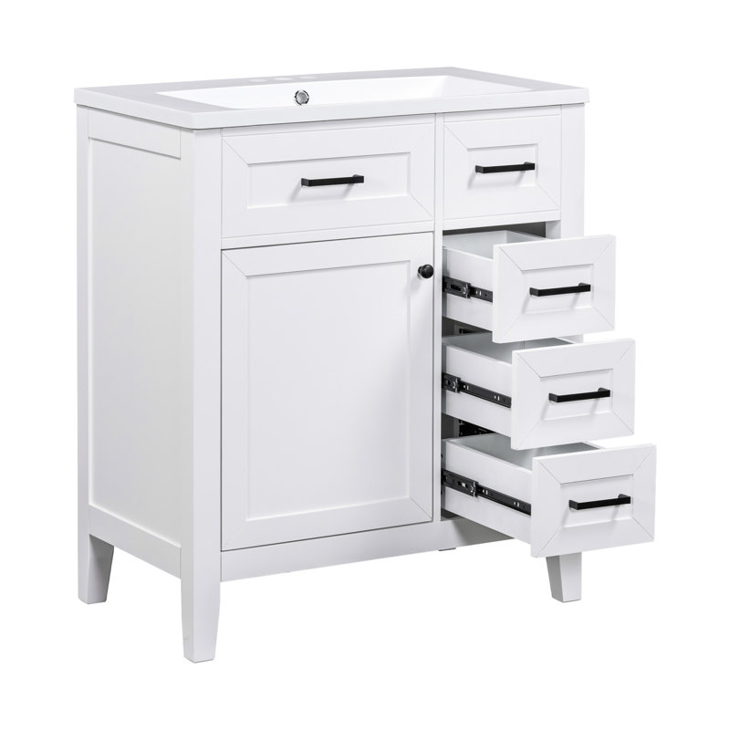 Meuble-lavabo blanc 30 po - Armoire moderne avec lavabo et tiroirs de rangement, Blanc, Noir