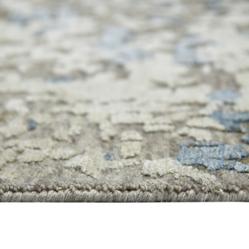 Blue Hand-Knotted Wool and Silk Abstract 8' x 10' Rug