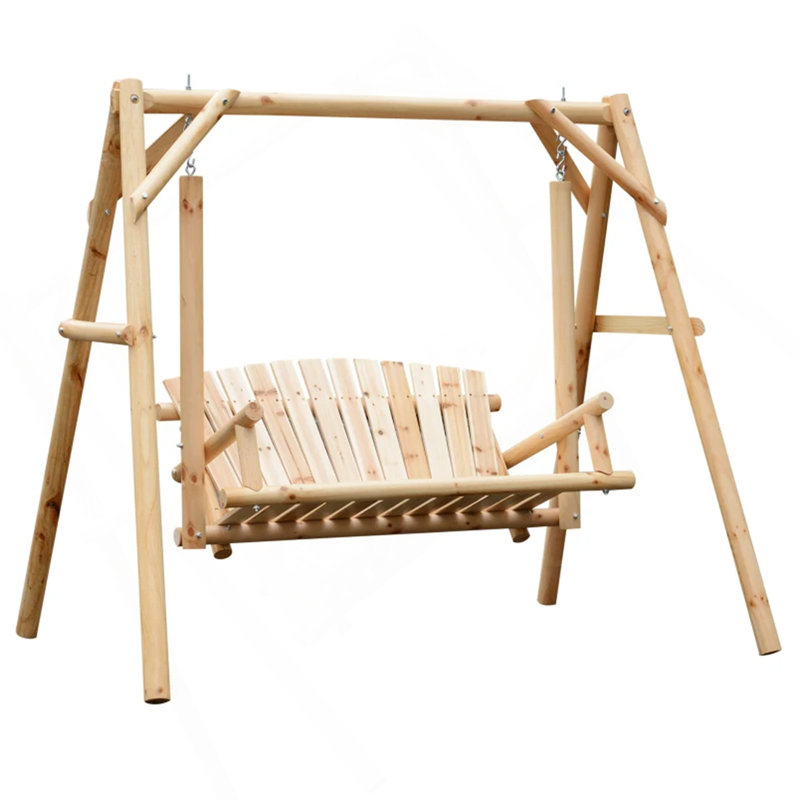 Banc de balançoire en bois 2 places, conception ergonomique, structure en «A», stable et antidérapant, balançoire de jardin en bois massif