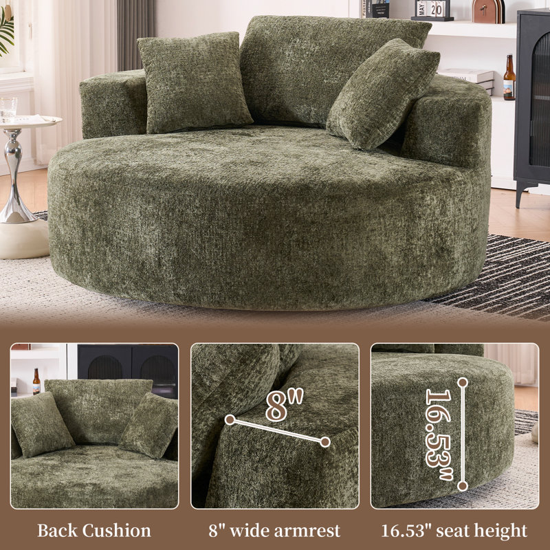 Oversized Swivel Chair – 55" Waffle Chenille, Compression, Green