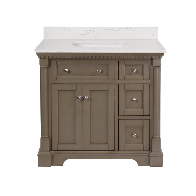 Ensemble de meuble-lavabo simple 36 po Fossen, Gris patiné, Marbre d'ingénierie