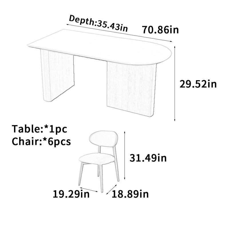Table de salle à manger Scandinavian, H 29,52 po x L 70,86 po x l 35,43 po