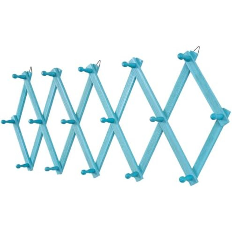 Beachy Coastal Wall Rack with 16 Hanging Hooks, Beach Decorations for Home, Nautical Style Wall Mounted Wood Coat Rack(Rustic Blue)