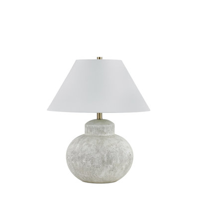 Lampe de table en résine 23 po avec abat-jour en tissu Temple, blanc / gris