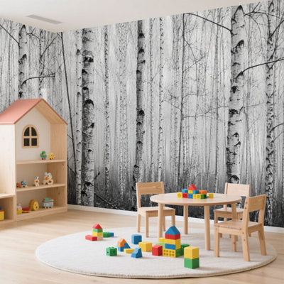 Papier peint adhésif mural auto-adhésif blanc forêt de bouleaux blancs, papier peint auto-adhésif pour salon, chambre à coucher H 100 po x l 144 po