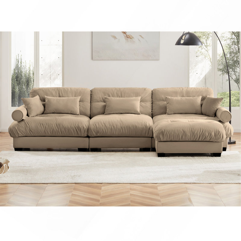 Canapé modulaire surdimensionné en velours avec repose-pieds Comfort, Chameau