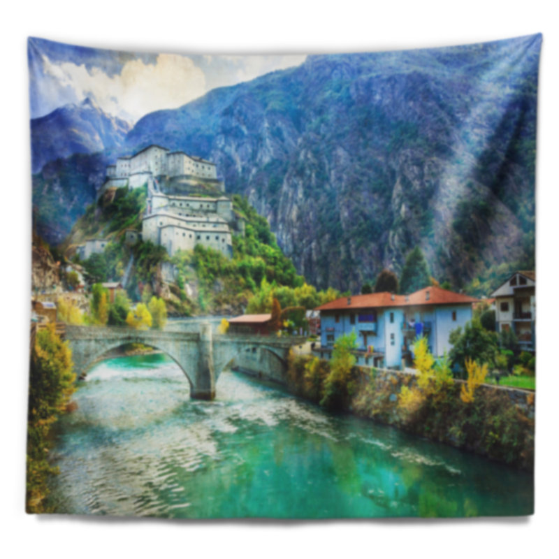 Tapisserie en polyester aosta châteaux italie avec accessoires suspendus inclus, H 68 po x l 80 po