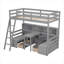 Lit mezzanine simple en pin massif avec rangement intégré, tiroirs et sièges intégrés