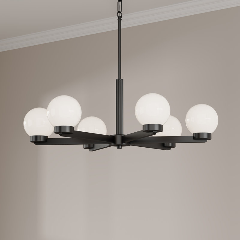 Lustre 6 lumières de 28 po de large Ahadzi, Noir mat, Six lumières, H 51,75 po x l 28 po x P 28 po