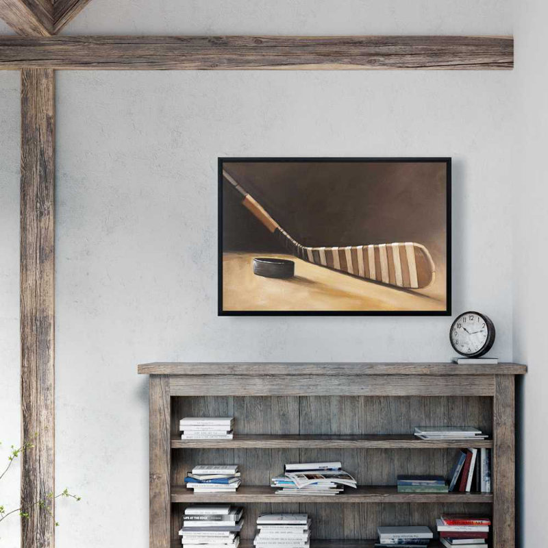 Stick and Hockey Puck - Toile encadrée noire, décoration intérieure