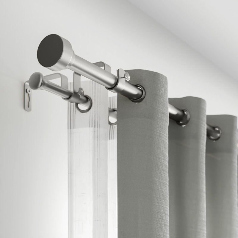 Steel Adjustable 1'' Double Curtain Rod, 48"-84"W, Black