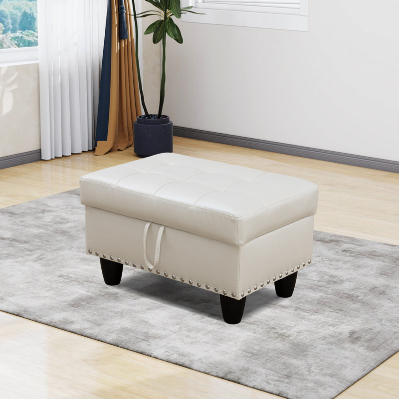 Faux Leather Storage Ottoman Living Room, White
