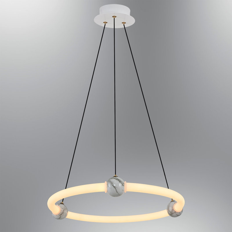 Lustre blanc élégant, structure en métal avec ornement en bois, 4 cm de diamètre x 12 cm de hauteur | DEL intégrée 22 W (3 000 K, 2 200 Lm) | Luminaire moderne pour le salon, la salle à manger et les entrées, décoration intérieure élégante