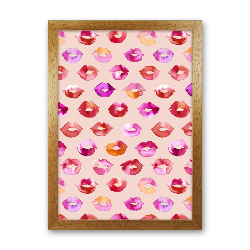 Sweet Love Kisses Pink Lips - Print, Brown Framed, 46cm H x 34cm W x 3cm D