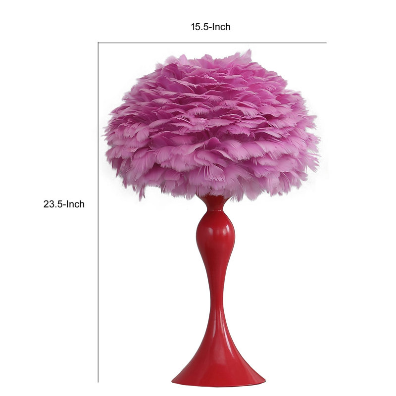 Florann 23.5 Inch Metal Glam Feather Table Lamp, Candlestick, 40W, Red
