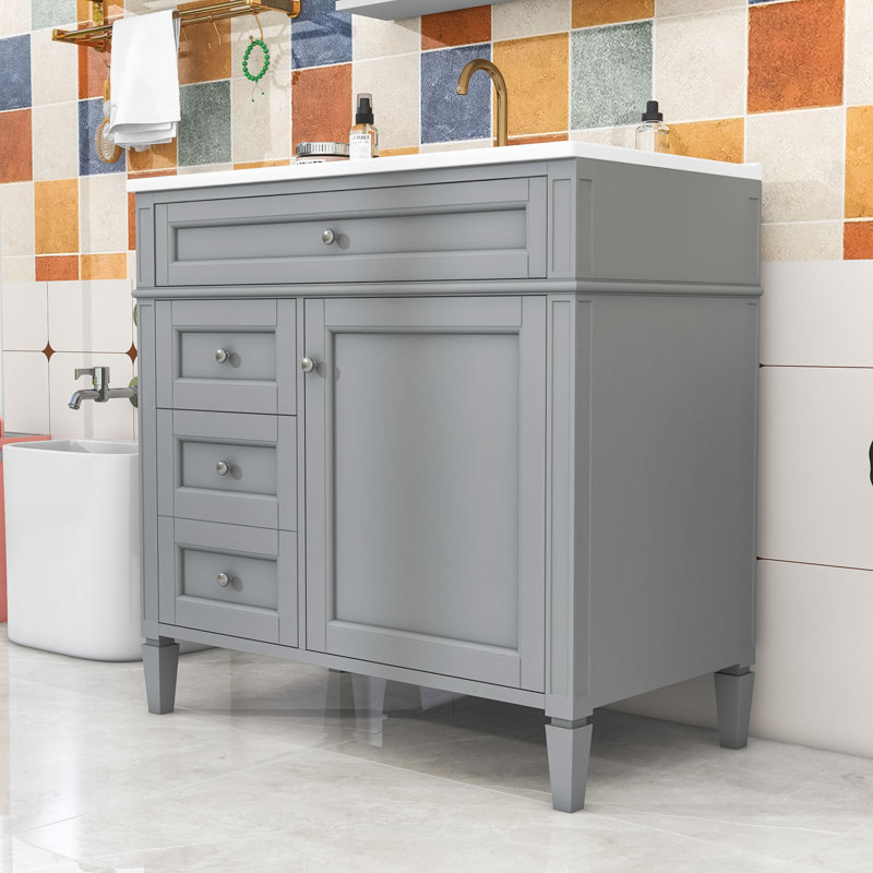 Meuble-lavabo ajustable avec 2 tiroirs Eleene, Gris