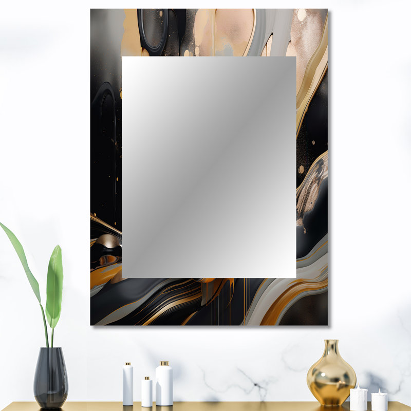 Gold And Black Marbled Euphoria II - Marble Wall Mirror, Modern Decorative Mirror, Printed Metal Art, 40" x 30"