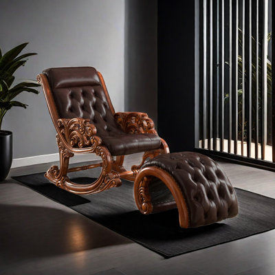 Fauteuil en cuir de vache et repose-pieds American Leather