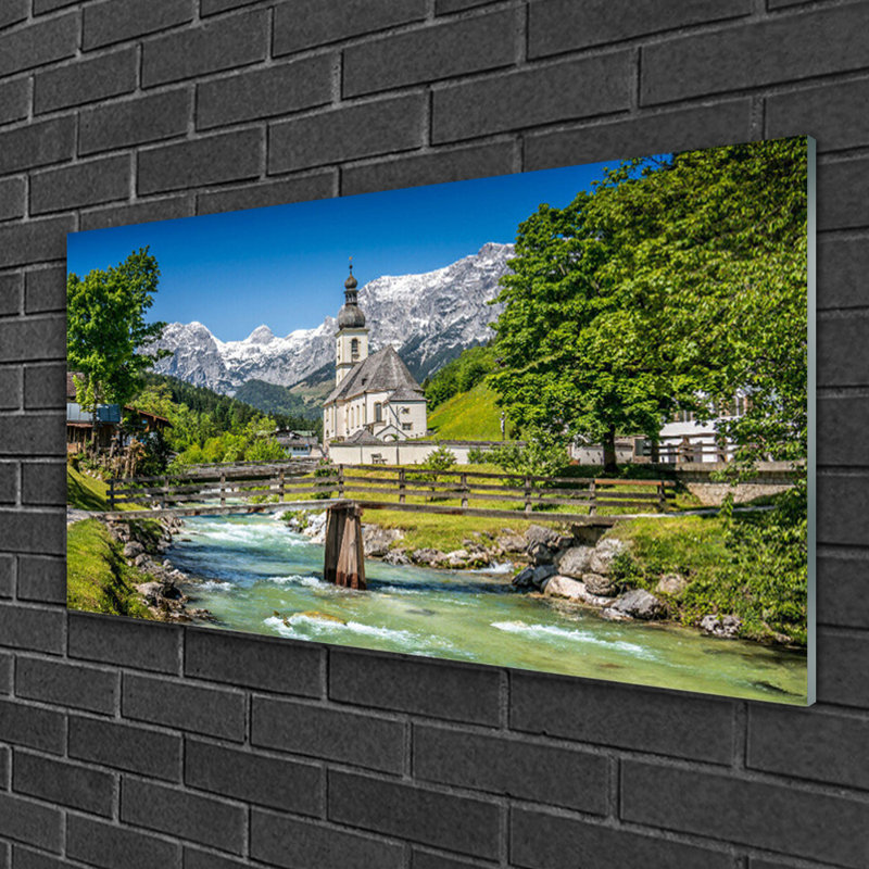 Nature Church Bridge Lake - No Frame Print on Glass