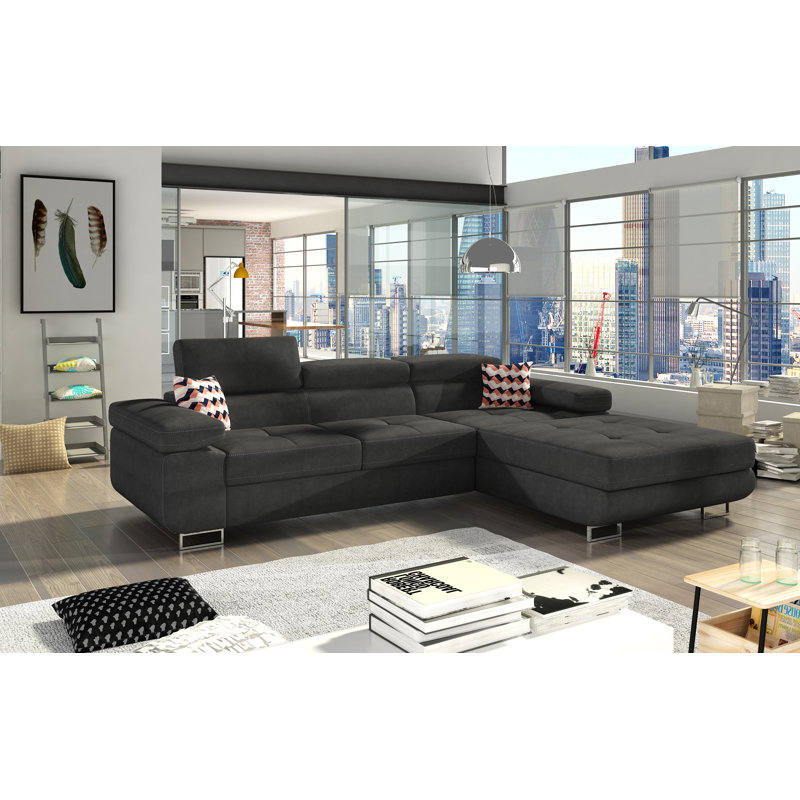 Marni 4 Seater Sofa Bed, Grey, Right Hand Facing