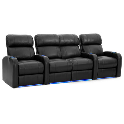 112" Wide Genuine Leather Home Theater Row Seating with Cup Holder by Latitude Run