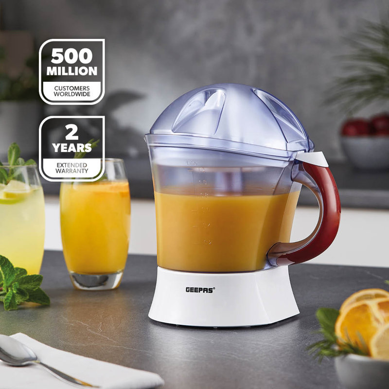 GEEPAS 25W Electric Citrus Juicer | Lemon Squeezer for Orange Lime Grapefruit | 1.2L Capacity Bi-Directional Twist Dual Cone Auto Start | Quick Fresh Healthy Nutritious Juice Daily | 2 Year Warranty