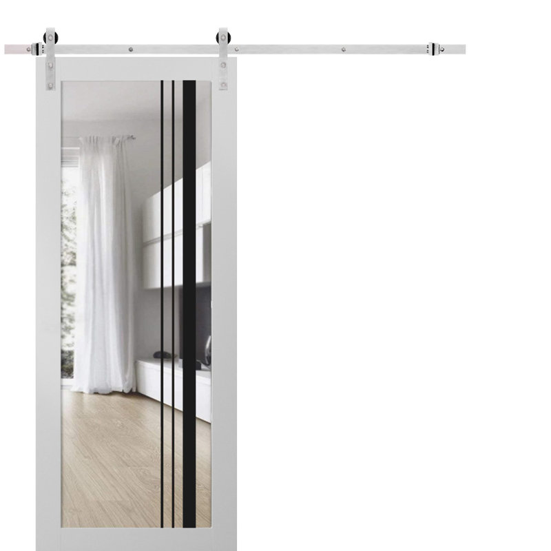 Porte de grange à panneaux en bois, Soie blanche / chrome, 36 po x 84 po