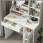 Bureau de coiffeuse avec miroir et lumière, commode de rangement à trois niveaux avec grand tiroir, 3 modes d'éclairage à luminosité réglable, coiffeuse de chambre à coucher (blanc)-202455034
