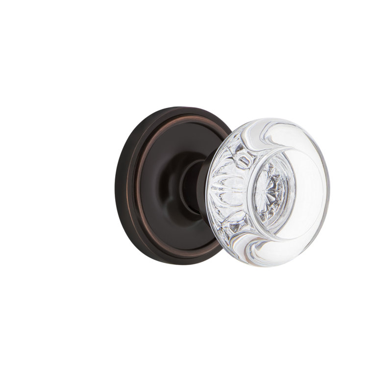 Rosette classique avec poignée de porte ronde en cristal transparent, Bronze intemporel, 2,375 po