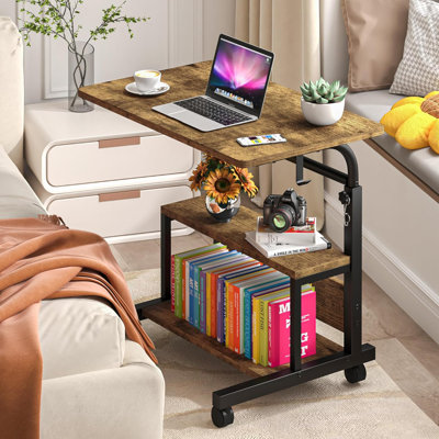 Portable Desk With Storage Shelves, Height Adjustable Desk With Wheels, Small Rolling Desk With Hooks, Standing Desk On Wheels For Home Office, Mobile -  Inbox Zero, A2BC3507E5F948B6817F4F35B7ABDCED