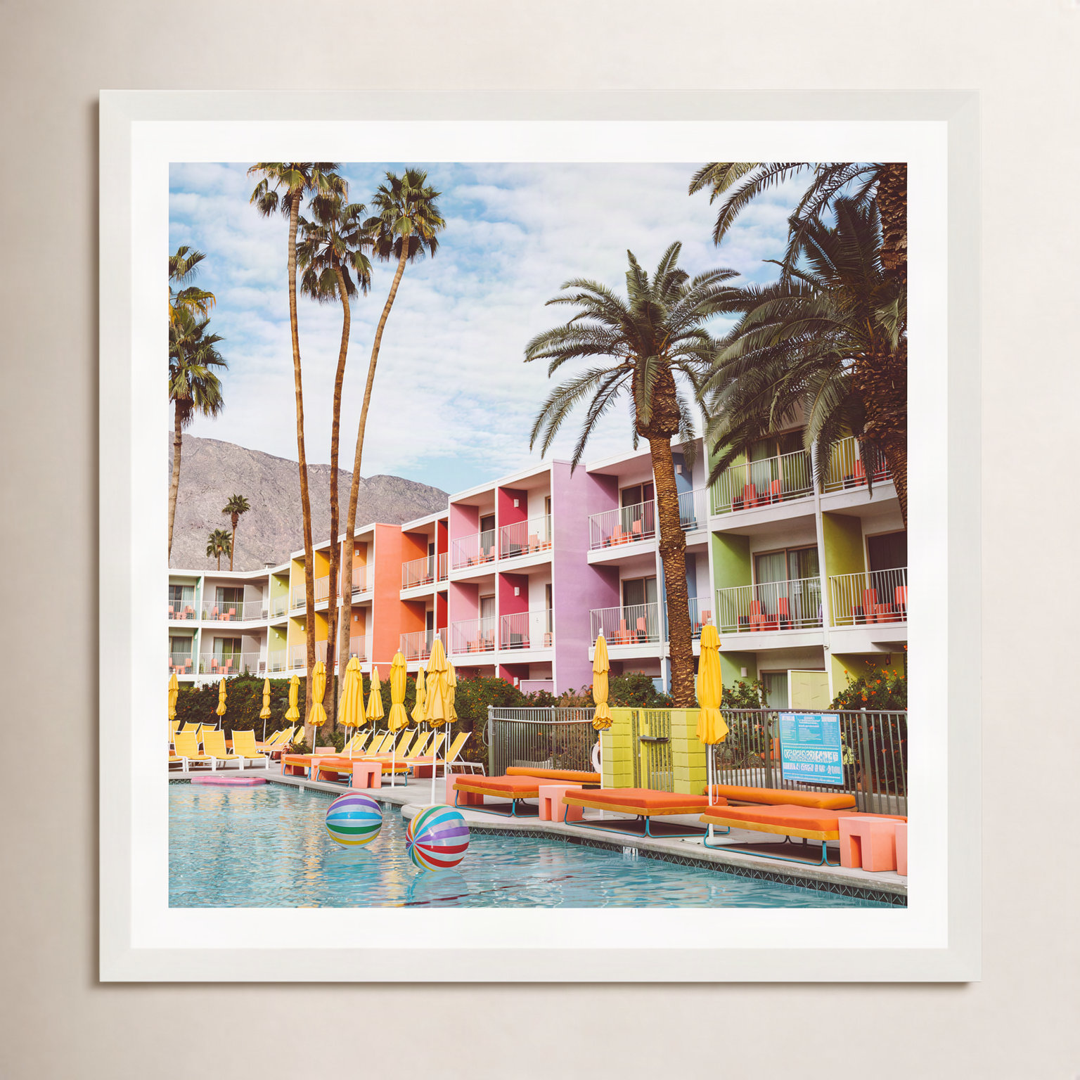 Tulle "Palm Springs Pool Day VII" Print, 30" H x 30" W x 2" D, White Floater Framed, No