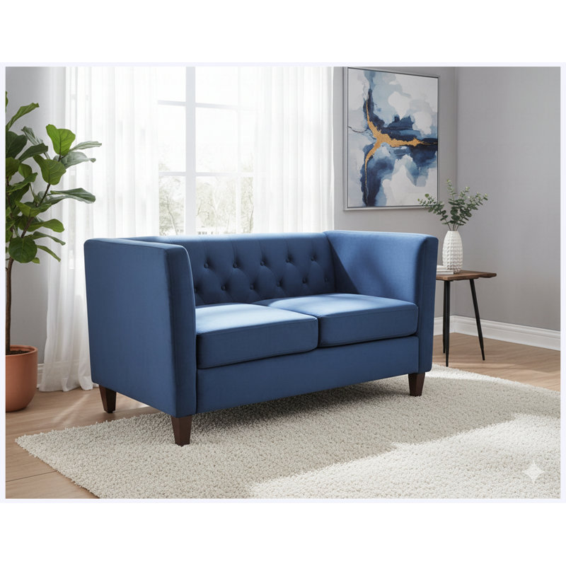 Canapé 2 places Mid-Century, Polyester bleu foncé