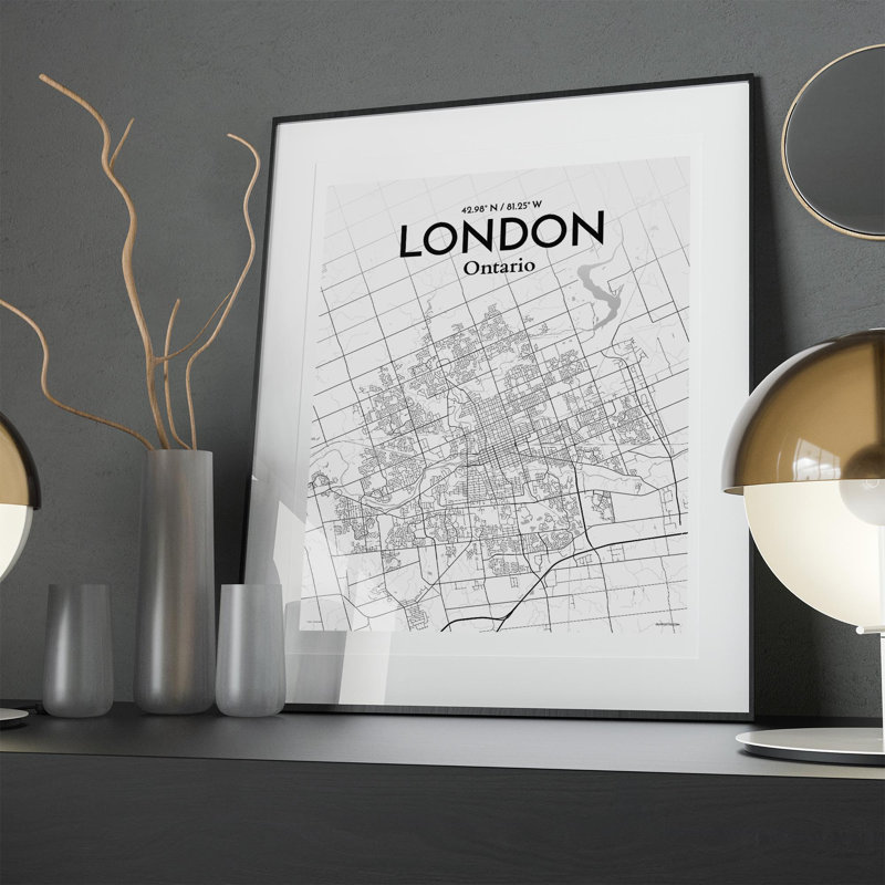 London Ontario City Map In Tones - No Frame Print, 20cm H x 16cm W x 0.05cm D