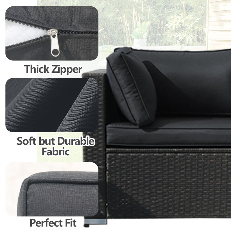 10 Pack Outdoor Patio Cushion Slipcovers, Waterproof Replacement Cushion Covers for Sectional Sofa Couch, Patio Furniture Seat Backrest Armrest Cushion Protector, Black (Covers Only, No Cushion Inserts)