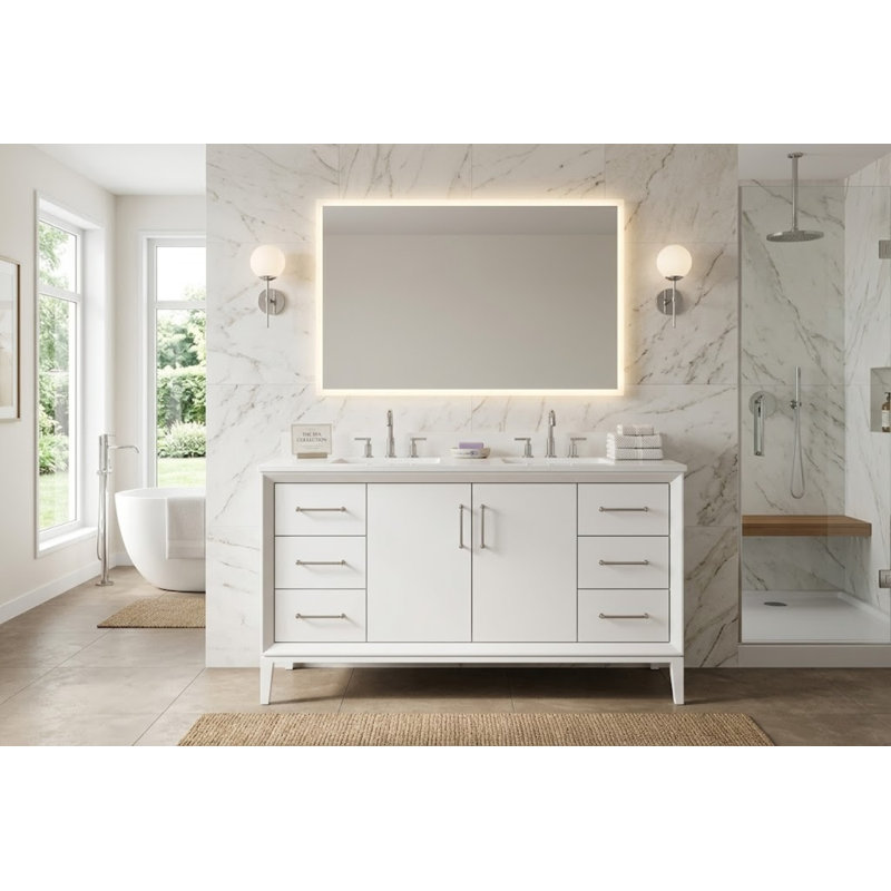 Alexandra Single Extra Wide Bath Vanity, Strong White, Satin Gold, 54"