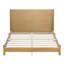 Lit plateforme en bois de style moderne du milieu du siècle, taille standard, avec tête de lit imposante et pieds fuselés inclinés. Sommier non requis. Couleur naturelle.-275219517-275219518