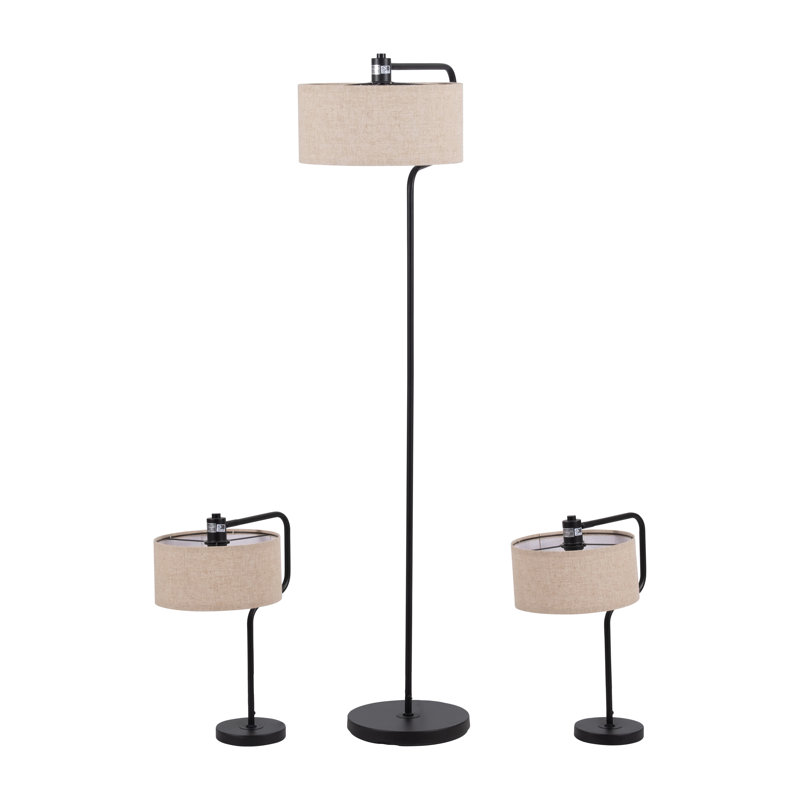 Set Of 3 61"/21"Metal Floor And Table Lamps, Black